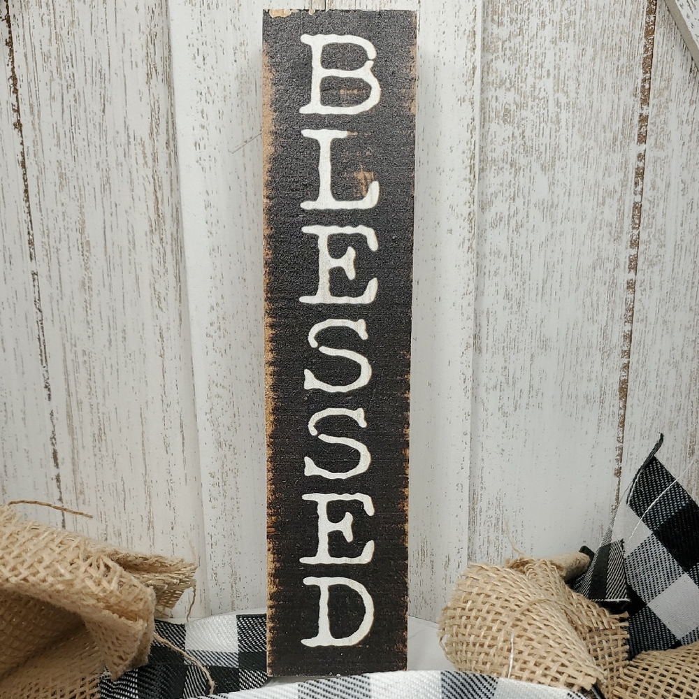 Blessed Wood Sign Black & White
